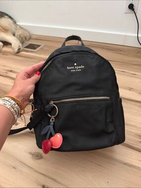 kate spade Black Nylon Mini Backpack with Heart Charm